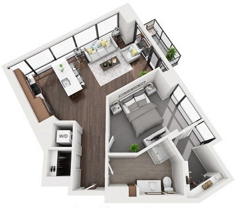 Floor plan for 1 bed, 1 bath, 870 sqft